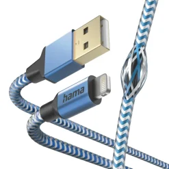Ladekabel "Reflective", USB-A - Lightning, 1,5 m, Nylon, Blau
