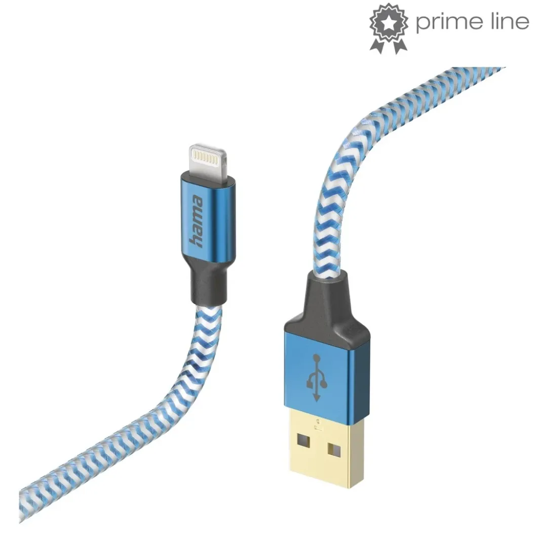 Ladekabel "Reflective", USB-A - Lightning, 1,5 m, Nylon, Blau