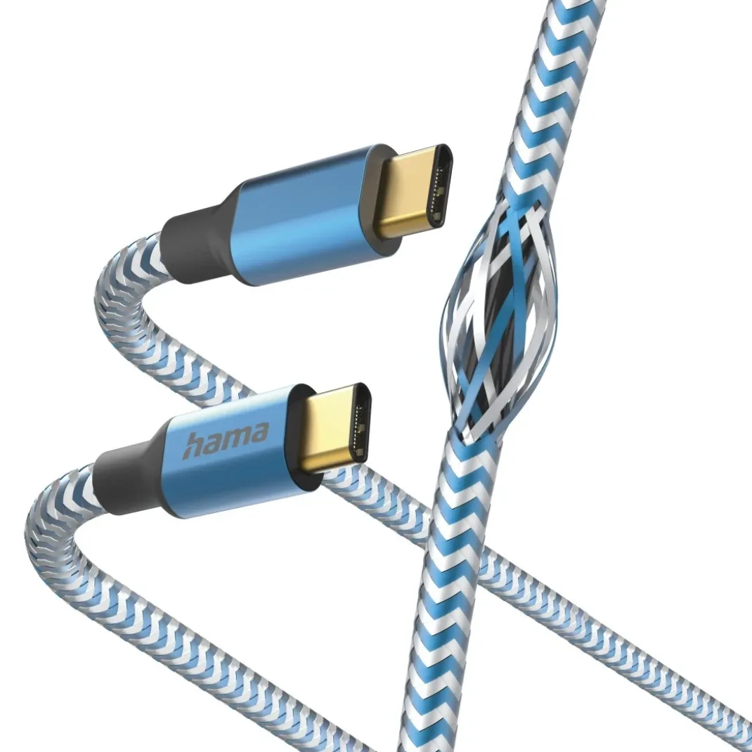Ladekabel "Reflective", USB-C - USB-C, 1,5 m, Nylon, Blau