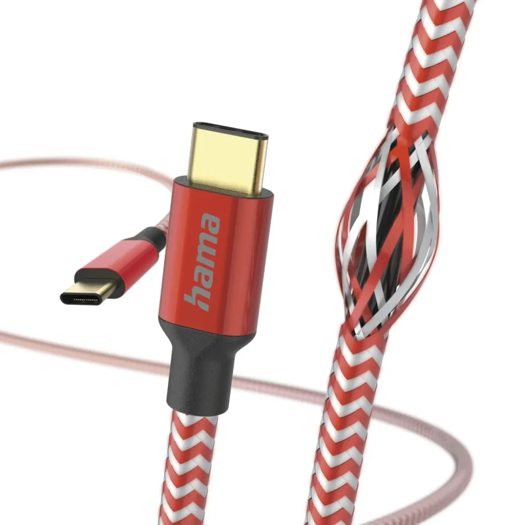 Ladekabel "Reflective", USB-C - USB-C, 1,5 m, Nylon, Rot
