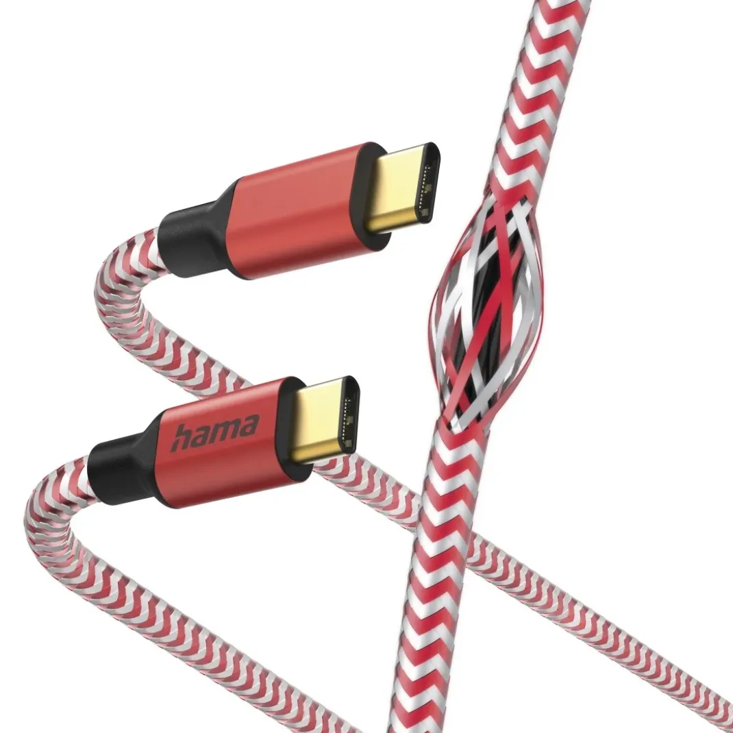 Ladekabel "Reflective", USB-C - USB-C, 1,5 m, Nylon, Rot