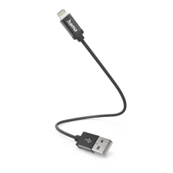 Ladekabel, USB-A - Lightning, 0,2 m, Nylon, Schwarz