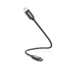 Ladekabel, USB-C - Lightning, 0,2 m, Nylon, Schwarz