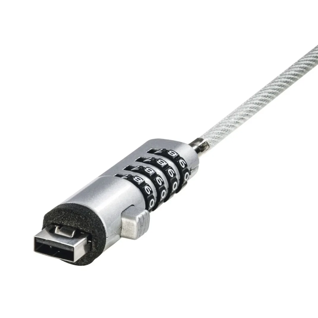 Laptopschloss "USB", Zahlenschloss 4-stellig, Carbonstahl, Silber