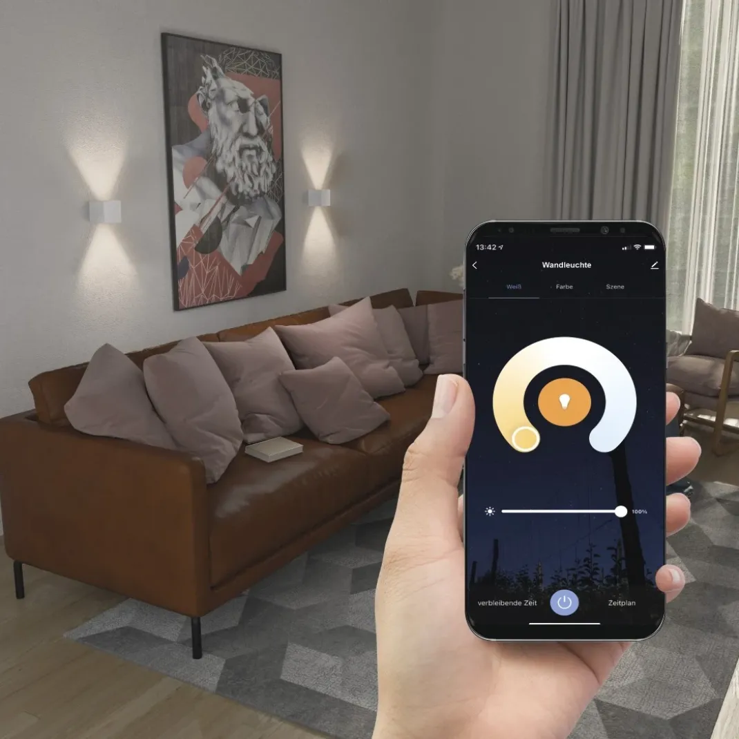 LED Wandlampe für innen und außen, WLAN, App- u. Sprachsteuerung, Weiß