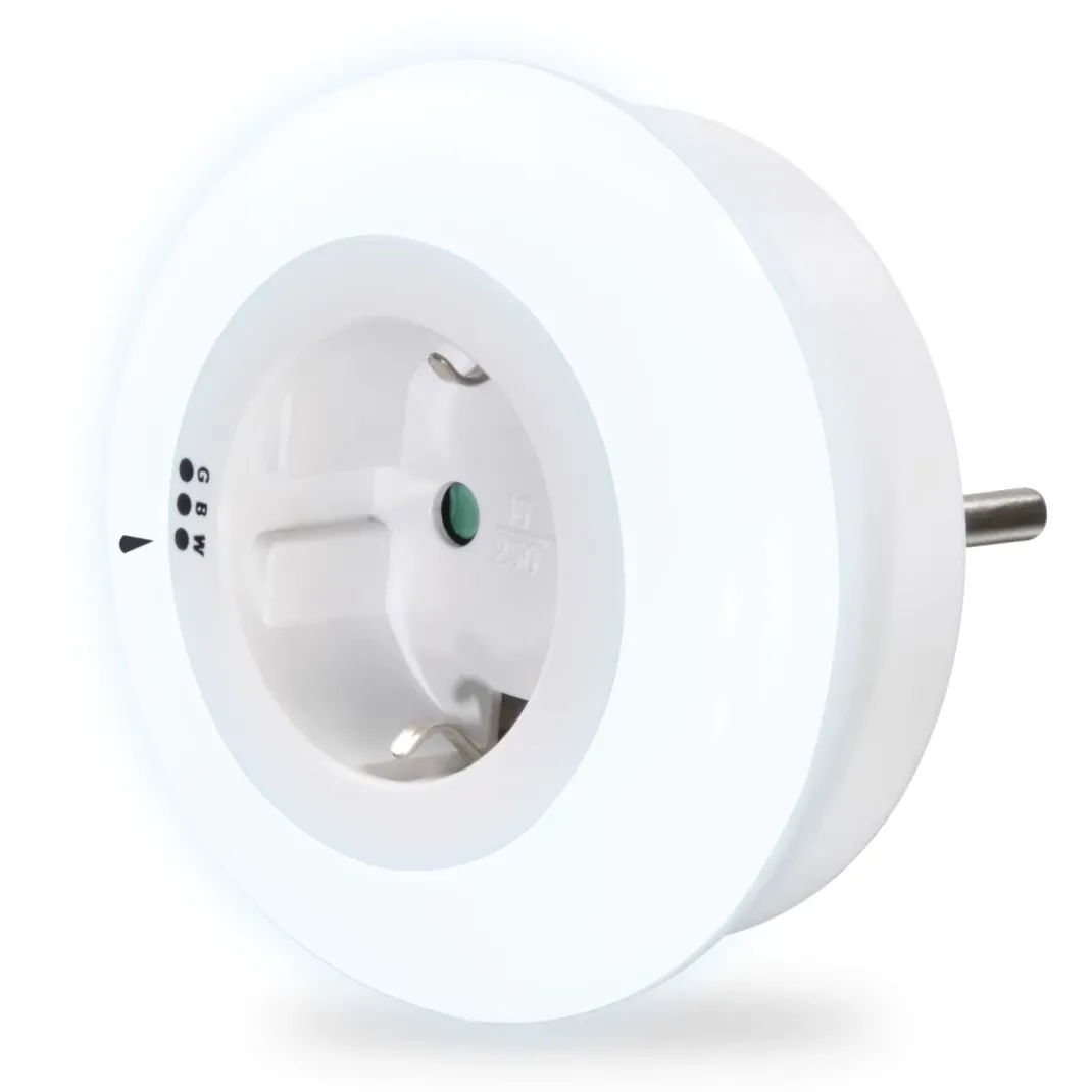 LED-Nachtlicht "Circle Colour" m. integr. Steckdose, Lichtsensor, 3 Farben