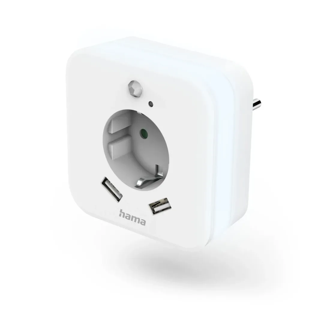 LED-Nachtlicht mit Steckdose, 2 USB-Ausgänge, Bewegungs- und Lichtsensor