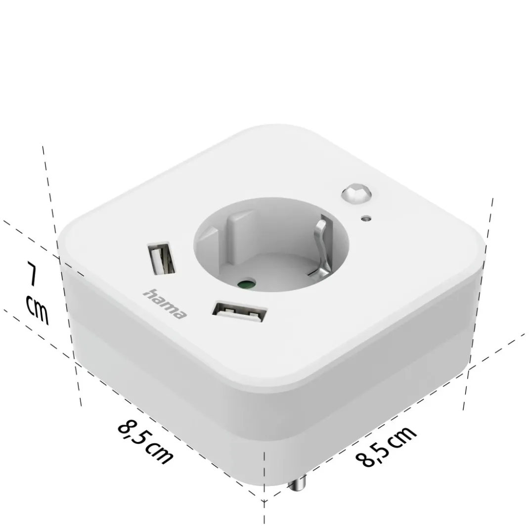 LED-Nachtlicht mit Steckdose, 2 USB-Ausgänge, Bewegungsmelder, Lichtsensor