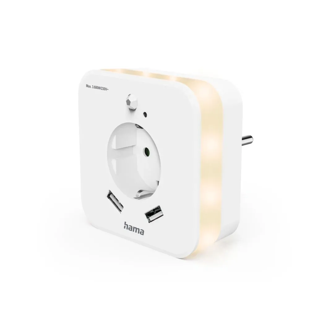 LED-Nachtlicht mit Steckdose, 2 USB-Ausgänge, Bewegungsmelder, Lichtsensor