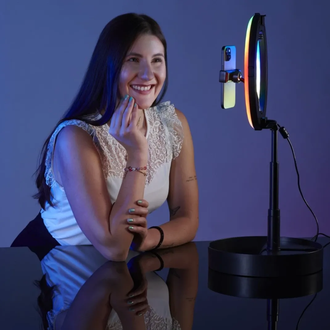 LED-RGB-Ringleuchte "SpotLight FoldUp RGB 102 ", Smartphone-Set, faltbar