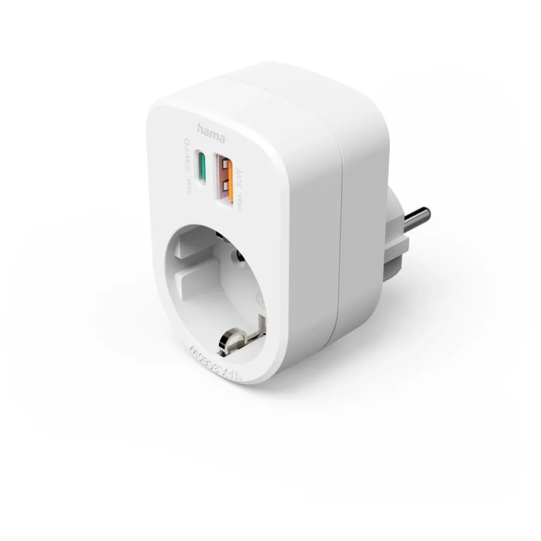 Mehrfachstecker 3er f. Steckdose, 1 USB-C PD, 1 USB-A, 1 Schutzkontakt, 30W