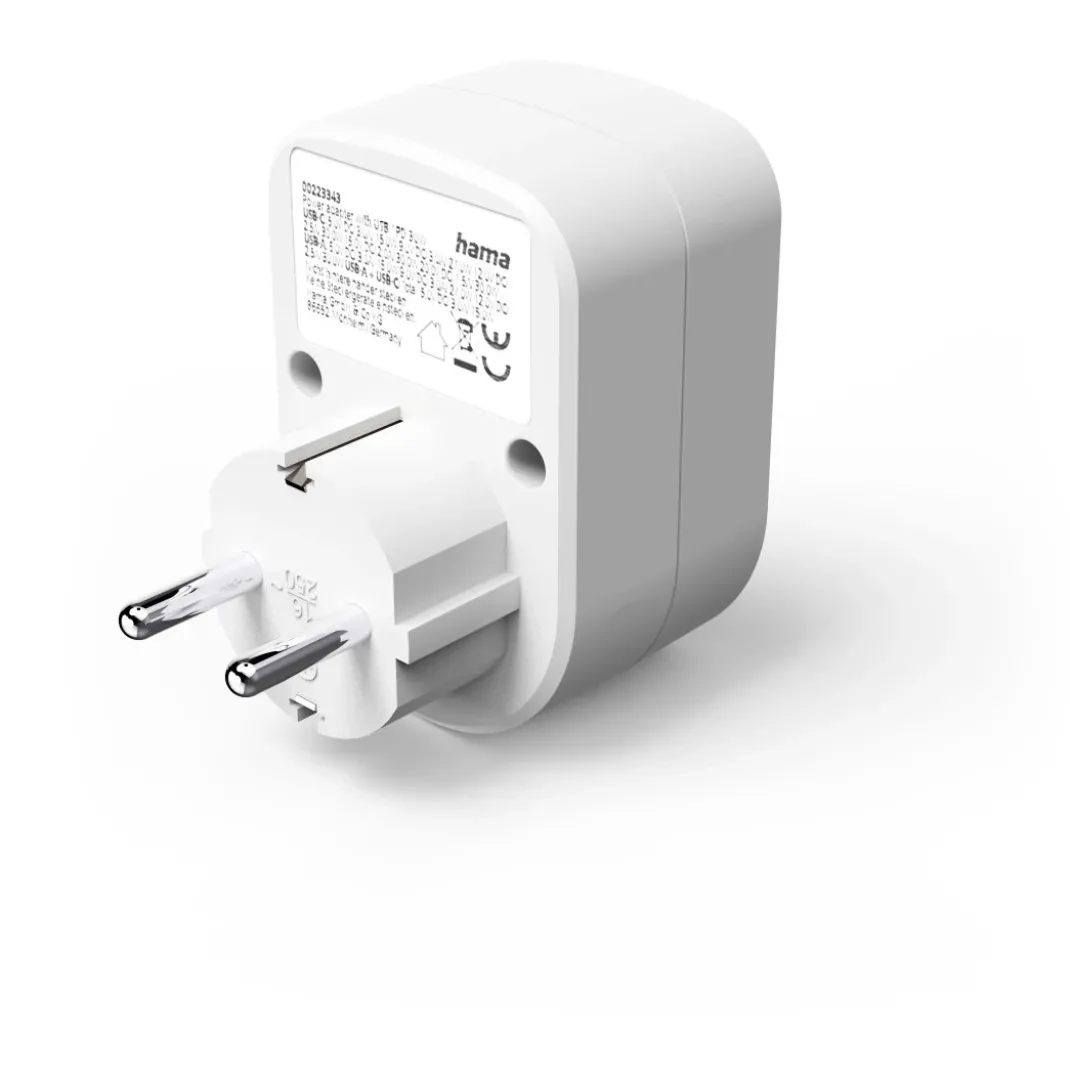 Mehrfachstecker 3er f. Steckdose, 1 USB-C PD, 1 USB-A, 1 Schutzkontakt, 30W