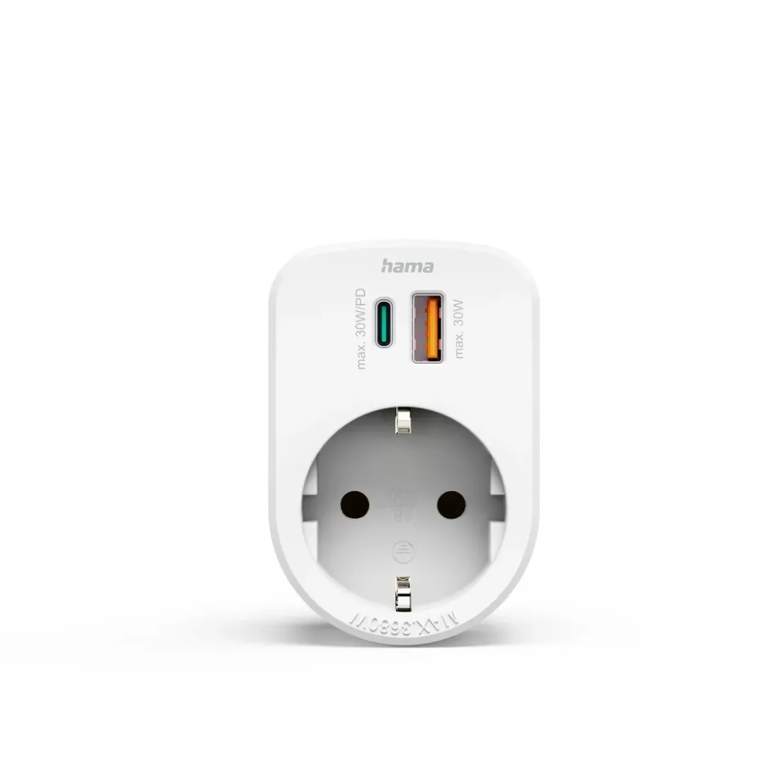 Mehrfachstecker 3er f. Steckdose, 1 USB-C PD, 1 USB-A, 1 Schutzkontakt, 30W