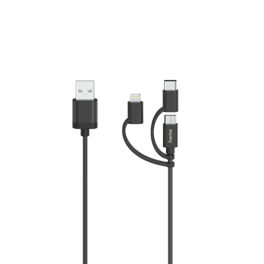 Micro-USB-Kabel, 3in1, inkl. Adapter auf USB-C & Lightning, USB 2.0, 0,75 m
