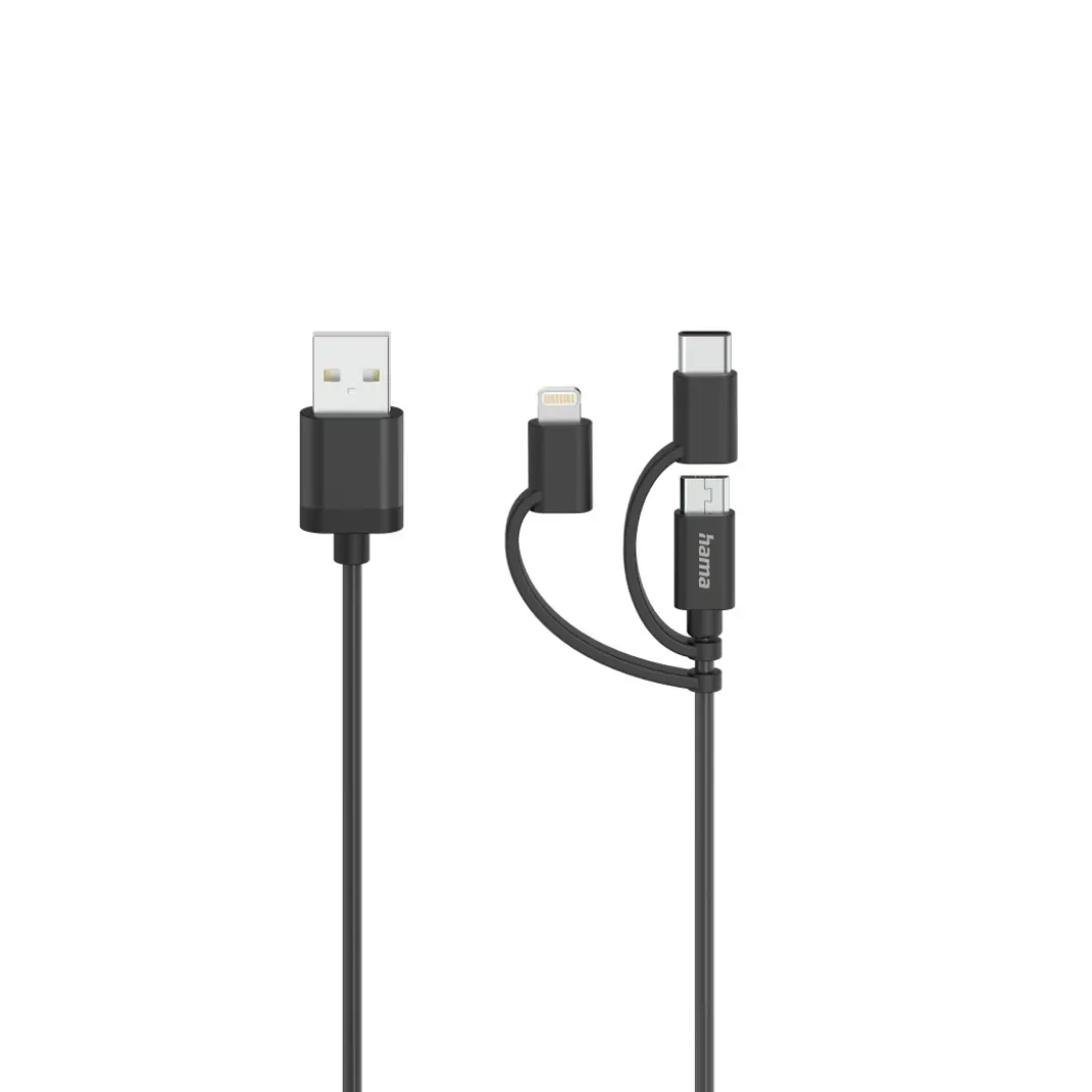 Micro-USB-Kabel, 3in1, inkl. Adapter auf USB-C & Lightning, USB 2.0, 0,75 m