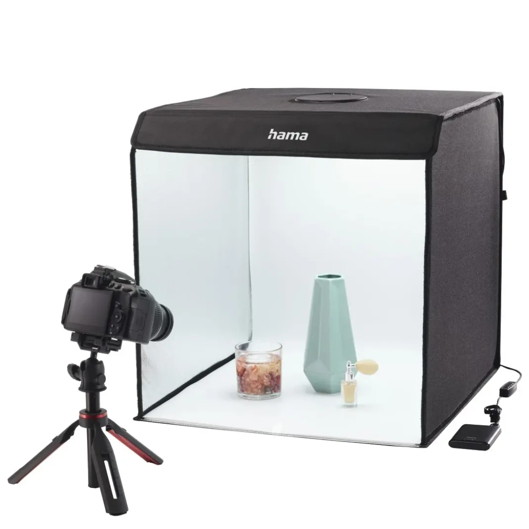 Mobiles Mini-Fotostudio "ToGo", faltbare Fotobox mit LED-Ringlicht, 50x50cm