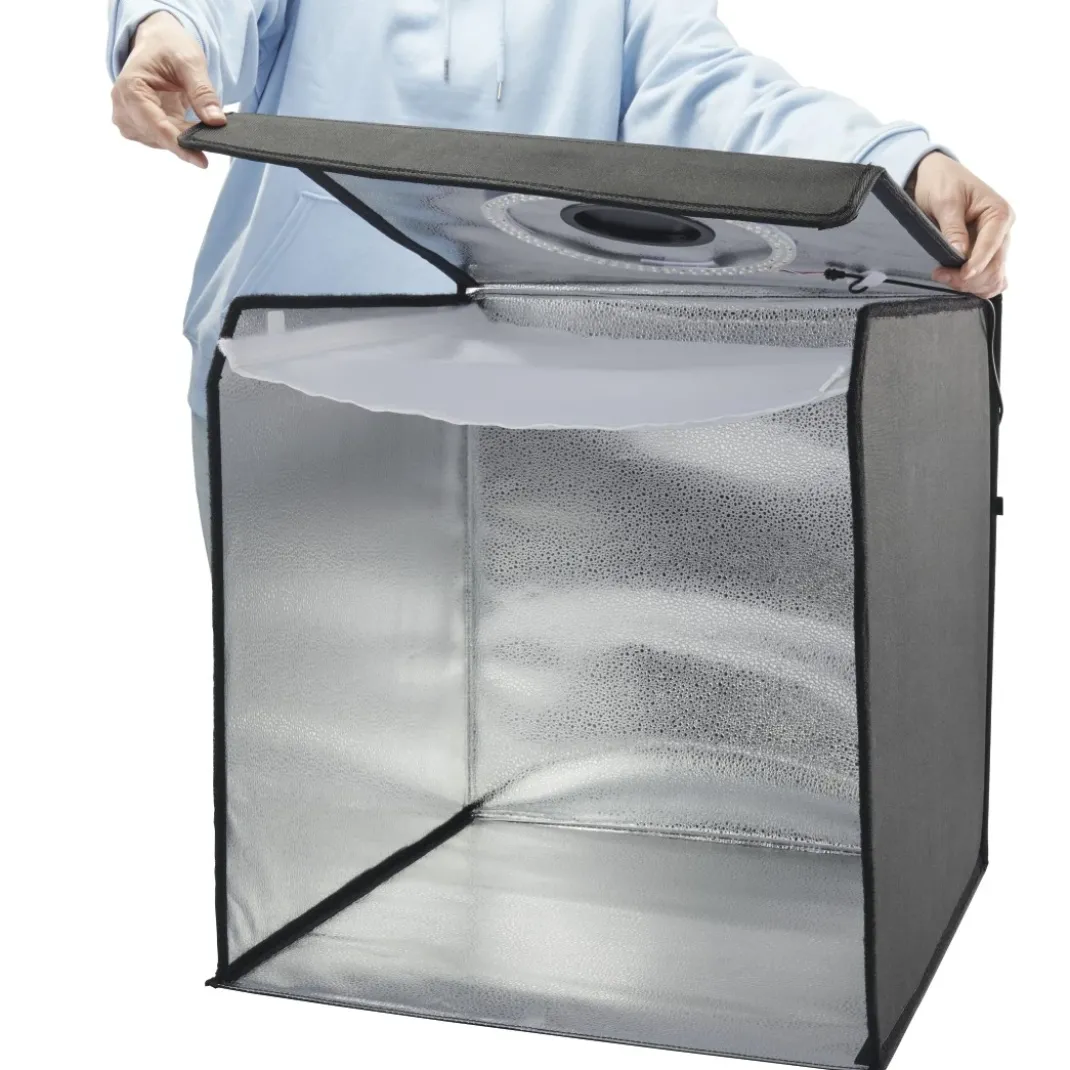 Mobiles Mini-Fotostudio "ToGo", faltbare Fotobox mit LED-Ringlicht, 50x50cm