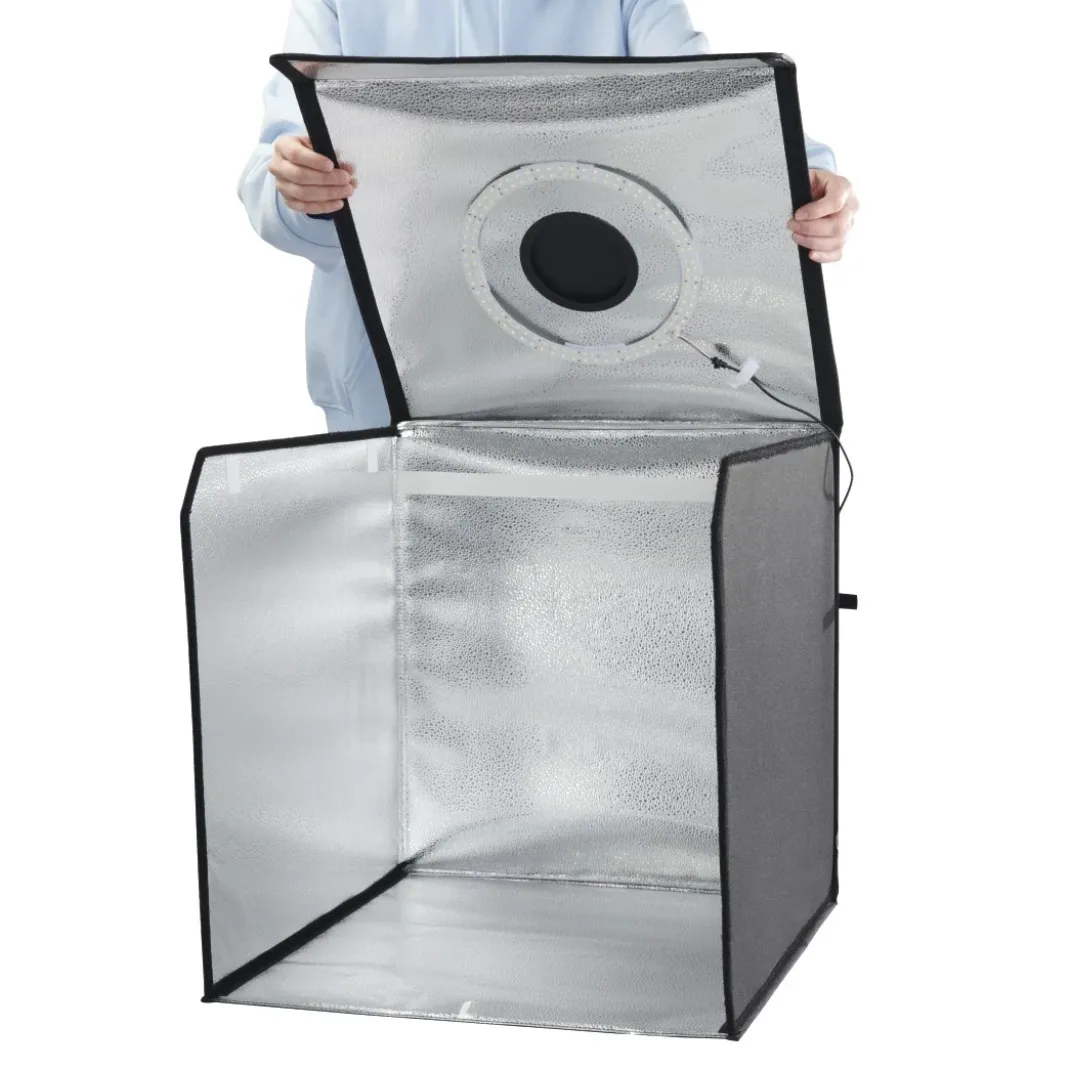 Mobiles Mini-Fotostudio "ToGo", faltbare Fotobox mit LED-Ringlicht, 50x50cm