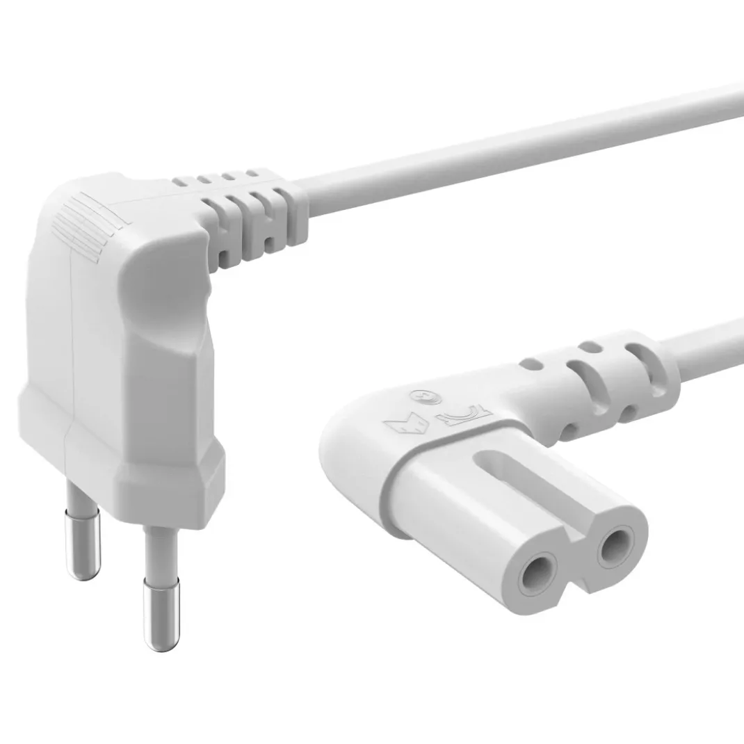 Netzkabel, beidseitig gewinkelt, Euro-Stecker, Doppelnut/C7, 5 m, Weiß