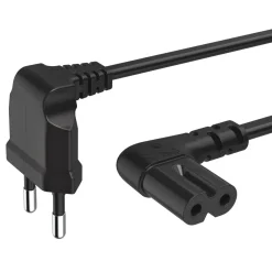 Netzkabel, beidseitig gewinkelt, Euro-Stecker, Doppelnut/C7, 5 m, Schwarz