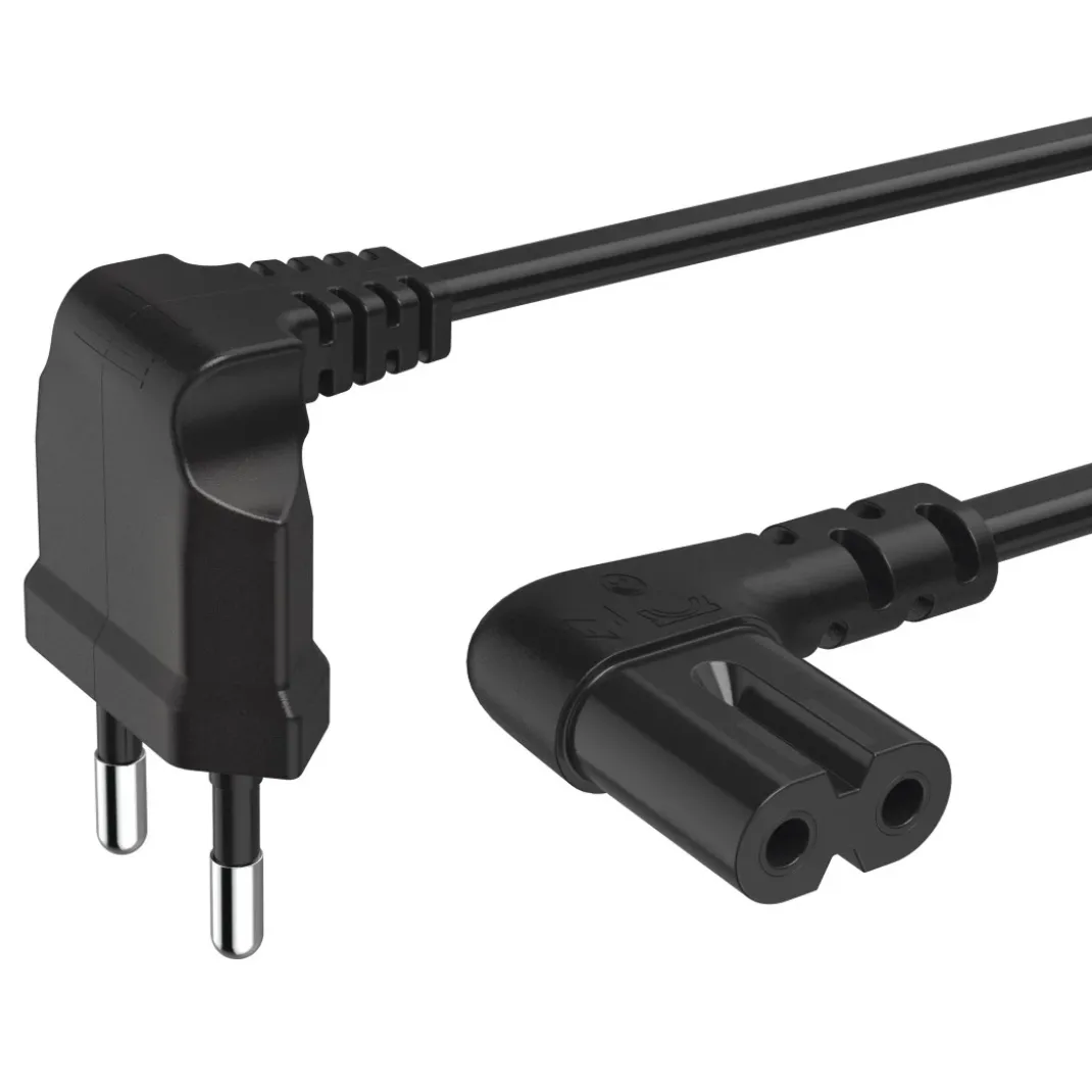 Netzkabel, beidseitig gewinkelt, Euro-Stecker, Doppelnut/C7, 5 m, Schwarz