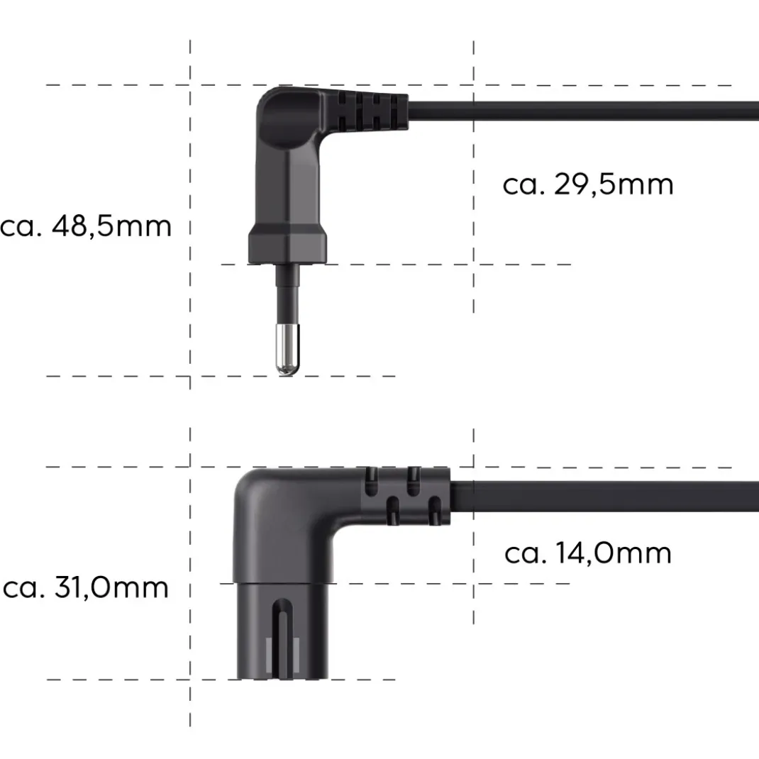 Netzkabel, beidseitig gewinkelt, Euro-Stecker, Doppelnut/C7, 3 m, Schwarz
