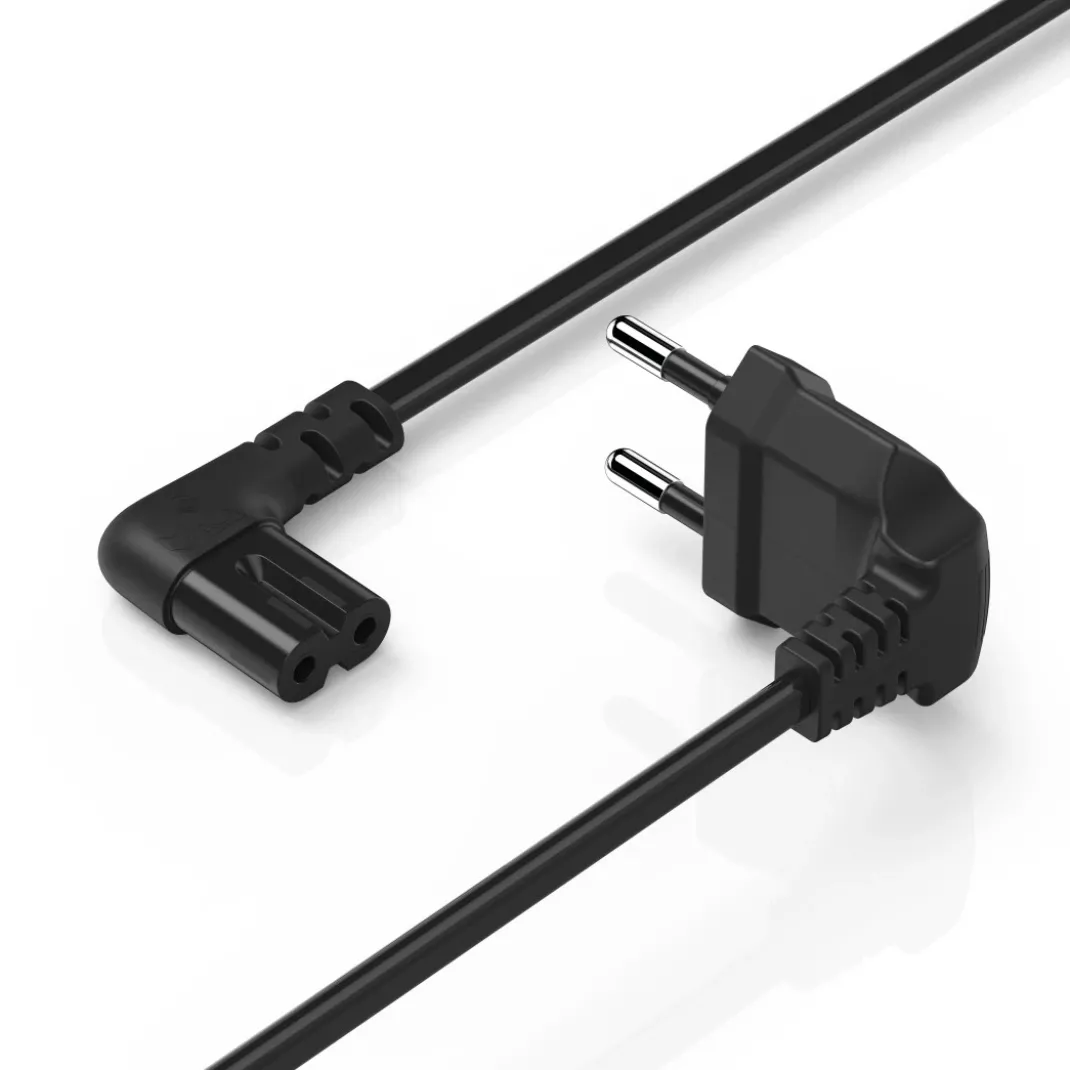 Netzkabel, beidseitig gewinkelt, Euro-Stecker, Doppelnut/C7, 3 m, Schwarz