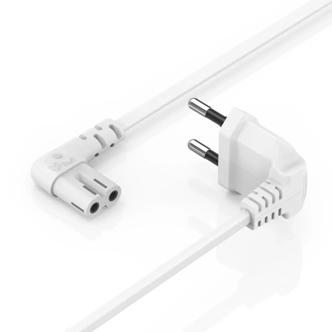Netzkabel, beidseitig gewinkelt, Euro-Stecker, Doppelnut/C7, 1,5 m, Weiß