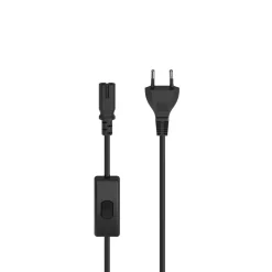 Netzkabel mit Eurostecker, Schalter, 2-Pin-Stecker, Doppelnut, 2 m, Schwarz