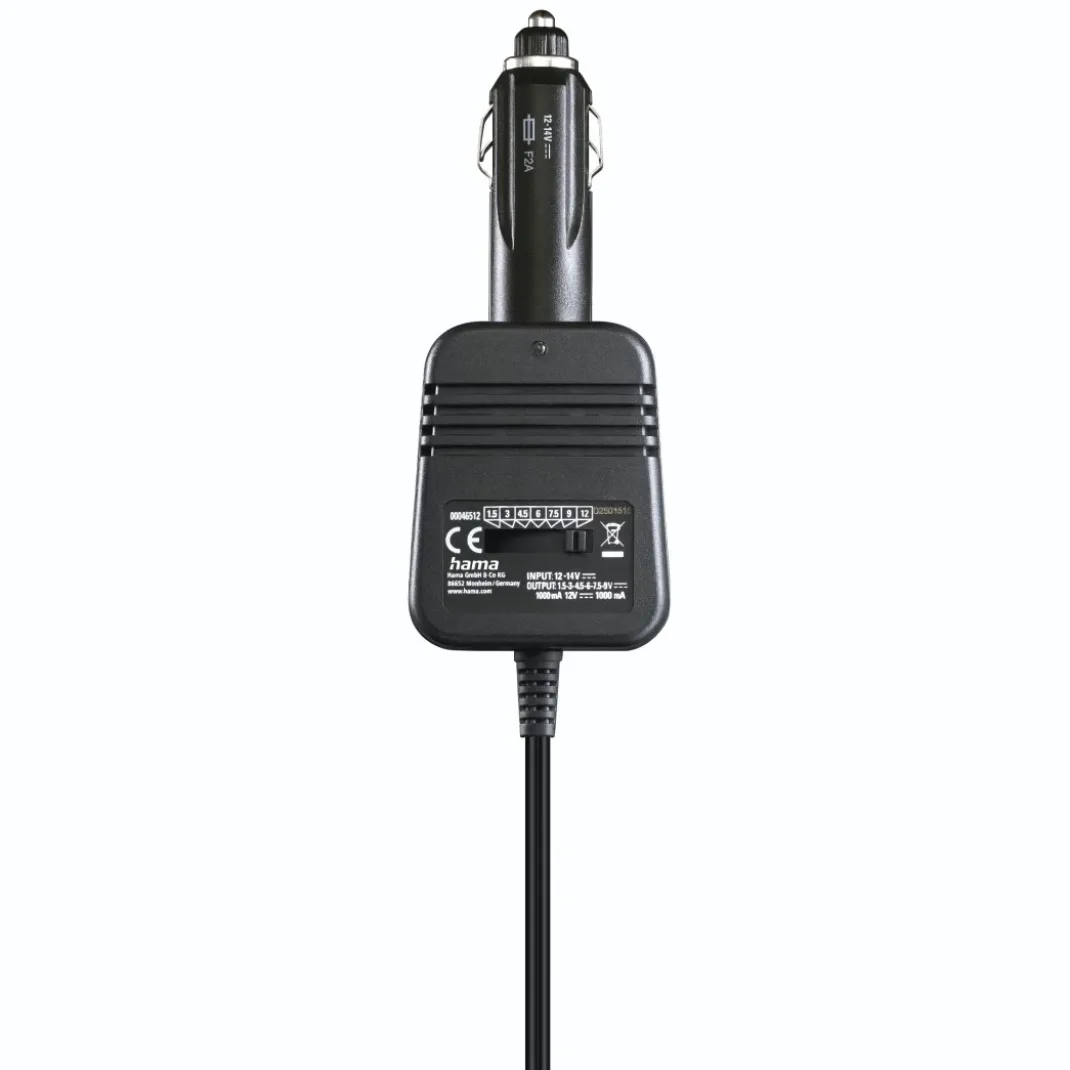 Netzteil für Kfz, einstellbar, 1000mA, 12W, max. 12V, stabilis., 8 Adapter