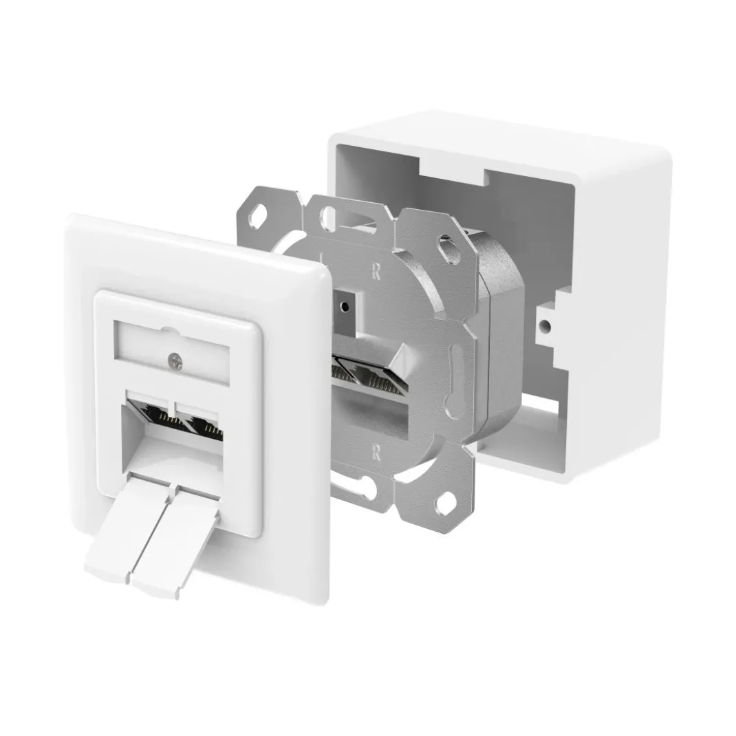 Netzwerkdose, CAT-6a, 10 Gbit/s, geschirmt, 2 Ports, Aufputz-/Unterputz