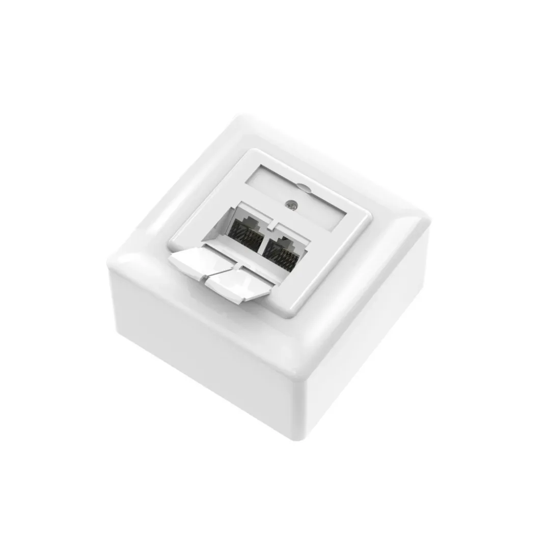 Netzwerkdose, CAT-6a, 10 Gbit/s, geschirmt, 2 Ports, Aufputz-/Unterputz