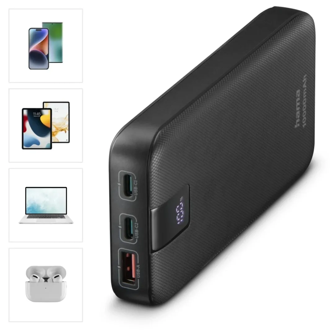 Power Pack "PD 10" 10000mAh, Ausgänge: 2x USB-C, USB-A, Schnellladen, Anth.
