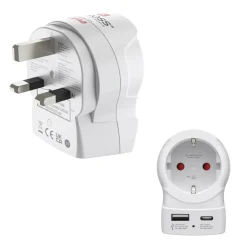 Reiseadapter, "EU to UK", 1x USB-A, 1x USB-C (PD), 20 W
