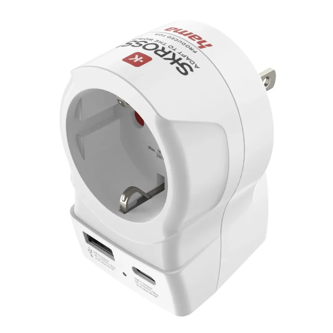Reiseadapter, "EU to US", 1x USB-A, 1x USB-C (PD), 20 W
