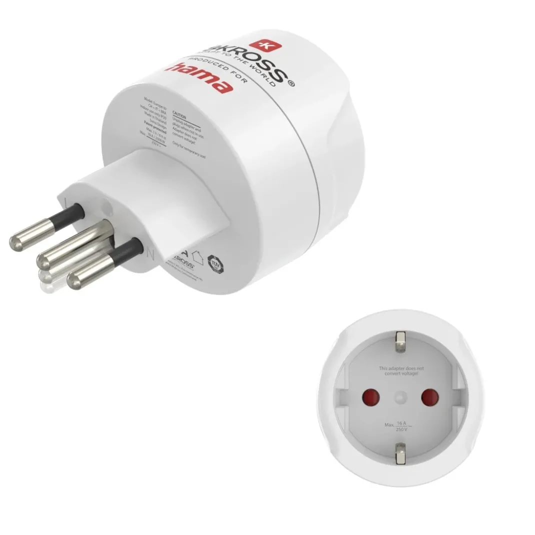Reiseadapter Typ J, L, N, 3-polig, für die Schweiz, Italien und Brasilien