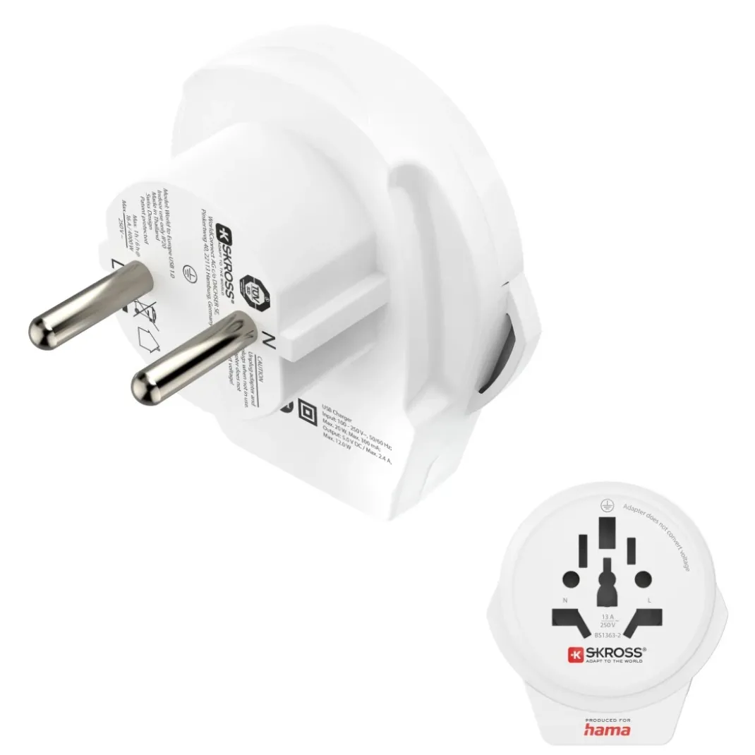 Reiseadapter "World to Europe USB", für 2- und 3-polige Geräte, 1x USB
