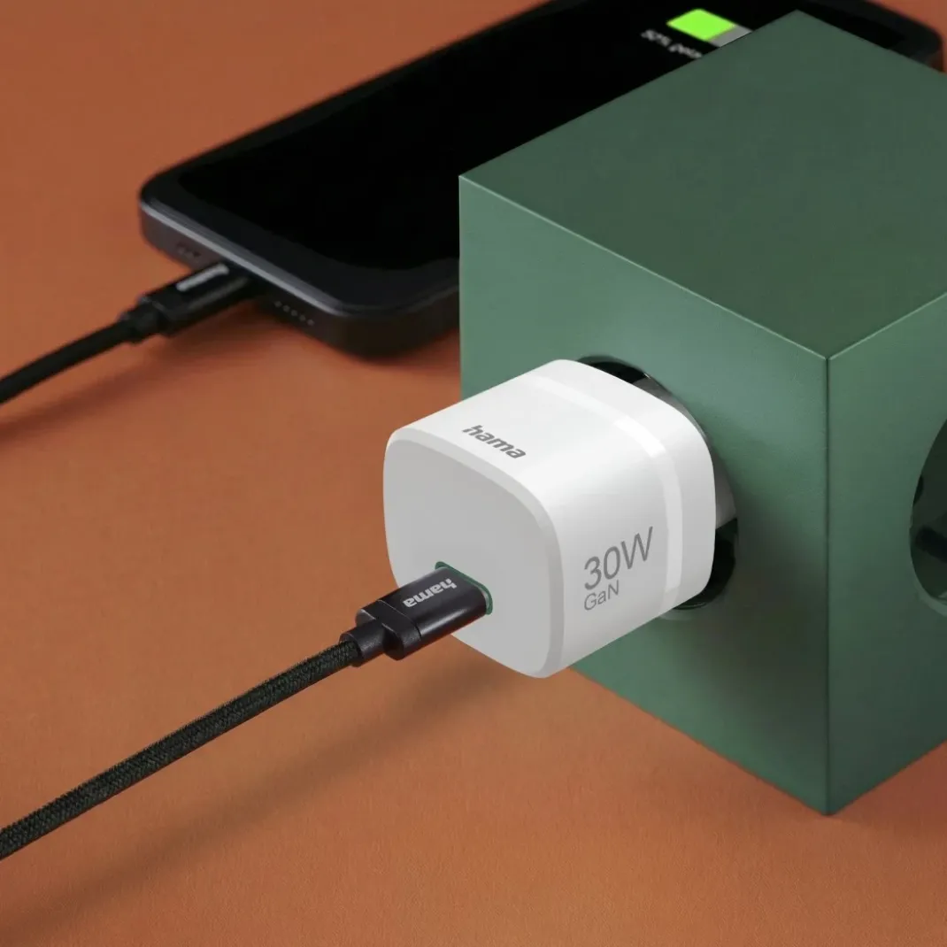 Schnellladegerät, GaN, USB-C, PD/Qualcomm®, Zero Standby, 30 W, Weiß