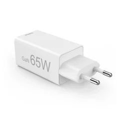 Schnellladegerät, GaN, 2x USB-C, 1x USB-A, Mini-Ladegerät, PD, 65 W, Weiß