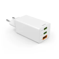 Schnellladegerät, GaN, 2x USB-C, 1x USB-A, Mini-Ladegerät, PD, 65 W, Weiß