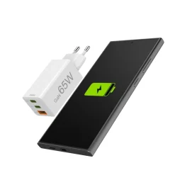 Schnellladegerät, GaN, 2x USB-C, 1x USB-A, Mini-Ladegerät, PD, 65 W, Weiß