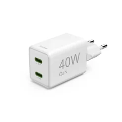 Schnellladegerät, GaN, 2x USB-C, Super-Mini-Ladegerät, PD, 40 W, Weiß