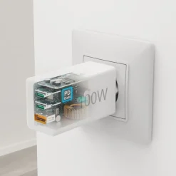 Schnellladegerät, GaN, 2x USB-C, 1x USB-A, Mini-Ladegerät, PD, 100 W, Weiß