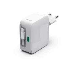 Schnellladegerät, GaN, 2x USB-C, ausziehbares Ladekabel, PD, 65 W, Weiß