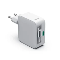 Schnellladegerät, GaN, 2x USB-C, ausziehbares Ladekabel, PD, 30 W, Weiß