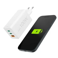 Schnellladegerät, GaN, 2x USB-C, 1x USB-A, Mini-Ladegerät, PD, 100 W, Weiß