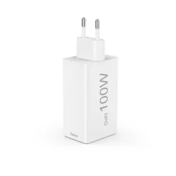 Schnellladegerät, GaN, 2x USB-C, 1x USB-A, Mini-Ladegerät, PD, 100 W, Weiß