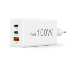 Schnellladegerät, GaN, 2x USB-C, 1x USB-A, Mini-Ladegerät, PD, 100 W, Weiß