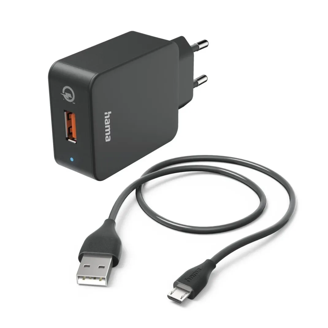 Schnellladegerät mit Ladekabel Micro-USB, 19,5 W, 1,5 m, Schwarz