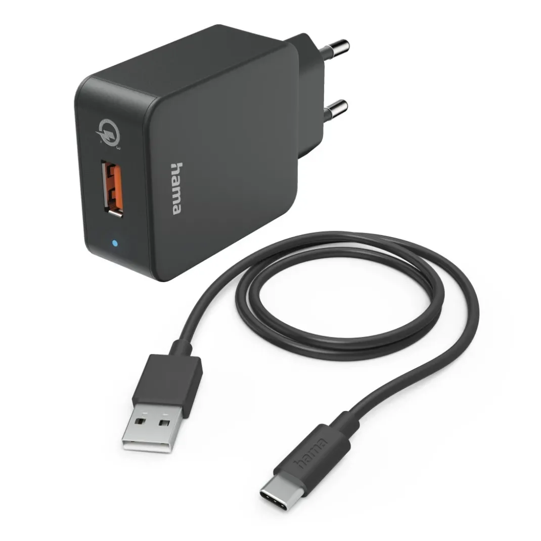 Schnellladegerät mit Ladekabel USB-C, 19,5 W, 1,5 m, Schwarz